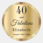 40 fantastische verjaardag gouden naam ronde sticker (Voorkant)