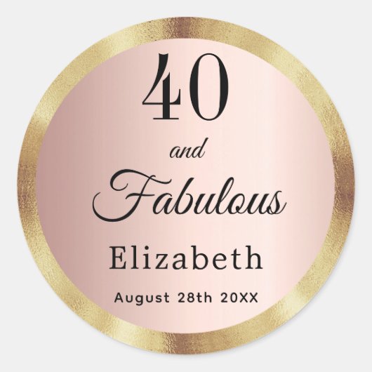 40 fantastische verjaardag roos gouden naam ronde sticker (Voorkant)