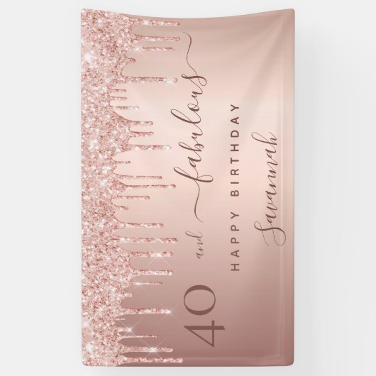 40 Fantastische verjaardag roos gouden roze druppe Spandoek (Verticaal)