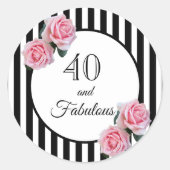 40 Fantastische verjaardag roze rozen zwart wit Ronde Sticker (Voorkant)