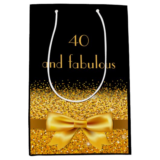 40 fantastische verjaardag zwart goud boog medium cadeauzakje (Voorkant)