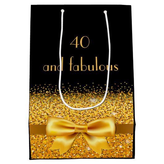 40 fantastische verjaardag zwart goud boog medium cadeauzakje (Achterkant)
