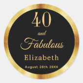 40 fantastische verjaardag zwart goud naam ronde sticker (Voorkant)
