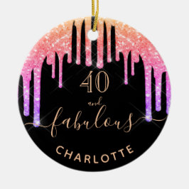 40 Fantastische verjaardag zwarte roze glitternaam Keramisch Ornament
