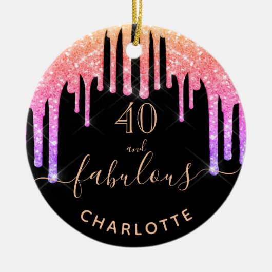 40 Fantastische verjaardag zwarte roze glitternaam Keramisch Ornament (Voorkant)