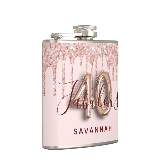 40 fantastische verjaardagsfeestje roos goud glitt heupfles (Rechts)