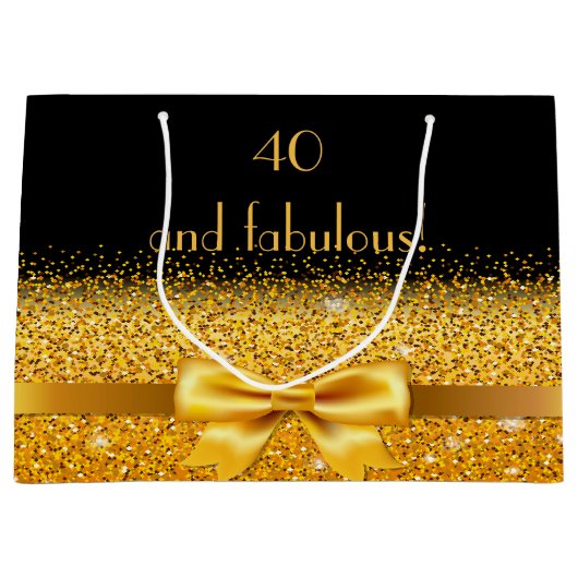 40 fantastische zwarte gouden boog verjaardag large cadeautasje (Voorkant)