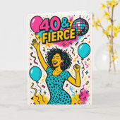 40 & Fierce Disco Feest 40e Verjaardag Kaart (Gele Bloem)