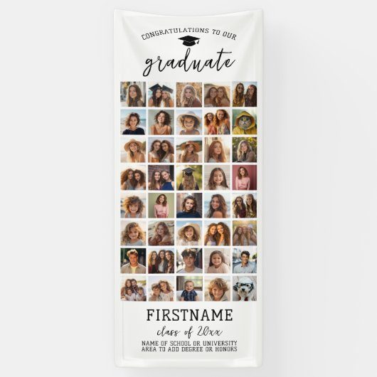 40 Foto Collage Afstuderen Modern Minimaal Wit Spandoek (Verticaal)