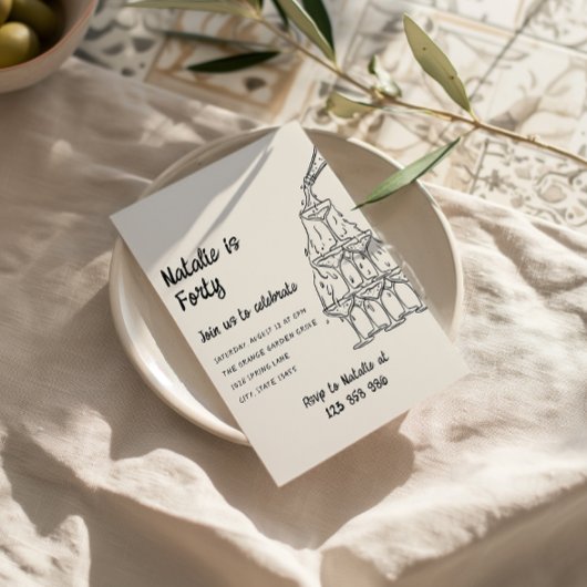 40 geïllustreerde champagnetoren 40e verjaardag kaart