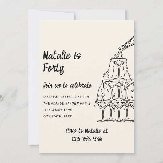 40 geïllustreerde champagnetoren 40e verjaardag kaart (Voorkant)