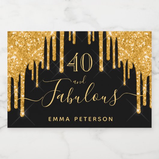 40 geweldige verjaardag zwarte glitter sparkle gol sparkling wijnetiket (Enkel label)