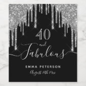 40 geweldige verjaardag zwarte glitter zilveren gl wijn etiket (Enkel label)