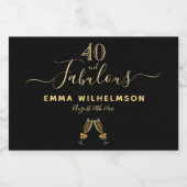 40 geweldige verjaardagsfeestdag zwart goudmonogra sparkling wijnetiket (Enkel label)