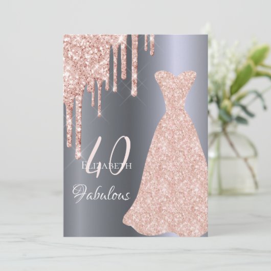 40 geweldige verjaardagsjurk glitter drip Silver Kaart (Staand voorkant)