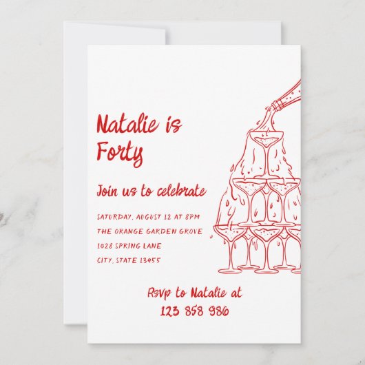 40 Hand getekende champagnetoren 40e verjaardag Kaart (Voorkant)