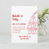 40 Hand getekende champagnetoren 40e verjaardag Kaart (Staand voorkant)