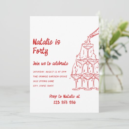 40 Hand getekende champagnetoren 40e verjaardag Kaart (Staand voorkant)