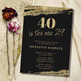 40 is de New 29 Gold Black 40th Birthday Party Kaart