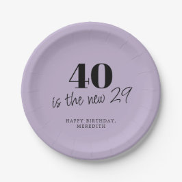 40 is de nieuwe 29 lavender 40th Birthday Party Papieren Bordje