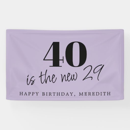 40 is de nieuwe 29 lavender 40th Birthday Party Spandoek (Horizontaal)