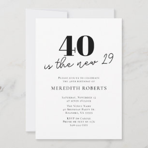 40 is de Nieuwe 29 Zwarte en Witte 40ste verjaarda Kaart