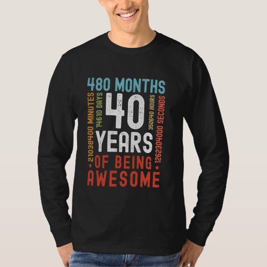 40 jaar 480 maanden Geweldige grappig 40th BI T-shirt (Voorkant)