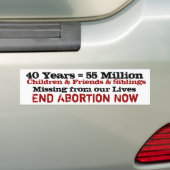 40 jaar Abortion tragisch verlies Bumpersticker (Op auto)