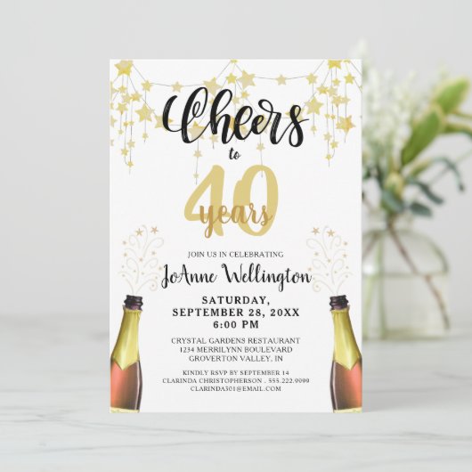 40 jaar Black Gold Stars-script Kaart (Staand voorkant)