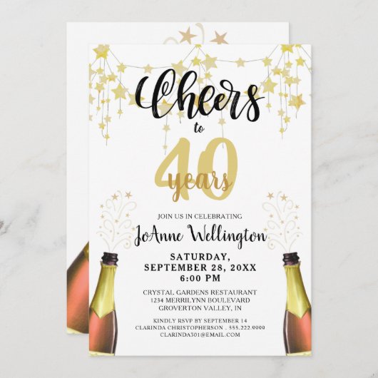 40 jaar Black Gold Stars-script Kaart (Voorkant / Achterkant)