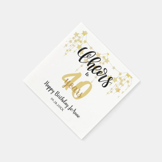 40 jaar Black Gold Stars-script Servet (Hoek)