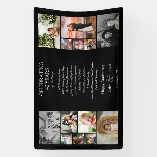 40 jaar bruiloft jubileum fotocollage bewerkbaar spandoek (Verticaal)