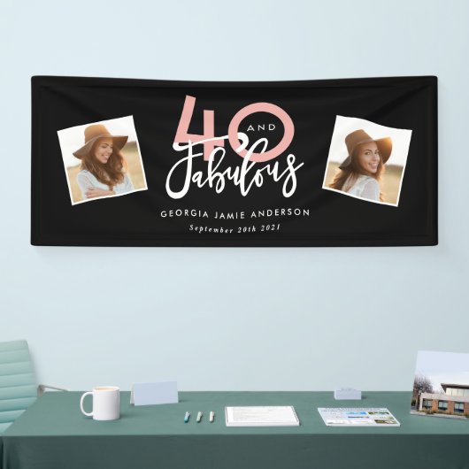 40 jaar en fabelroze en girale munten spandoek (Beurs)