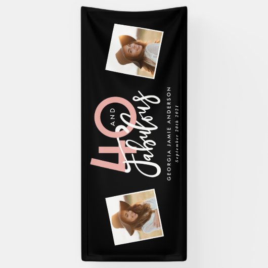 40 jaar en fabelroze en girale munten spandoek (Verticaal)