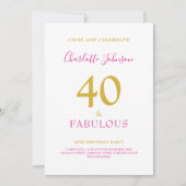 40 jaar en Fabulous Minimalist 40 jaar Gold Pink Kaart (Voorkant)