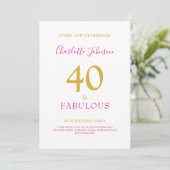 40 jaar en Fabulous Minimalist 40 jaar Gold Pink Kaart (Staand voorkant)