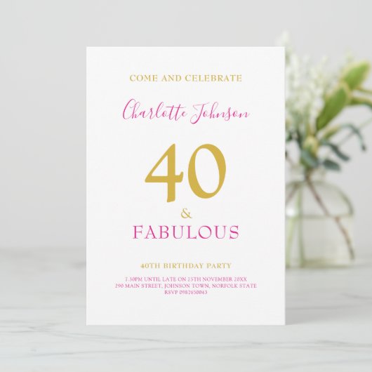 40 jaar en Fabulous Minimalist 40 jaar Gold Pink Kaart (Staand voorkant)