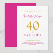 40 jaar en Fabulous Minimalist 40 jaar Gold Pink Kaart (Voorkant / Achterkant)