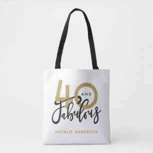 40 jaar en geweldig gouden en zwarte verjaardagsfe tote bag