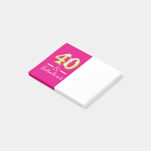 40 jaar en geweldig roze goudverjaardag post-it® notes (Schuin)