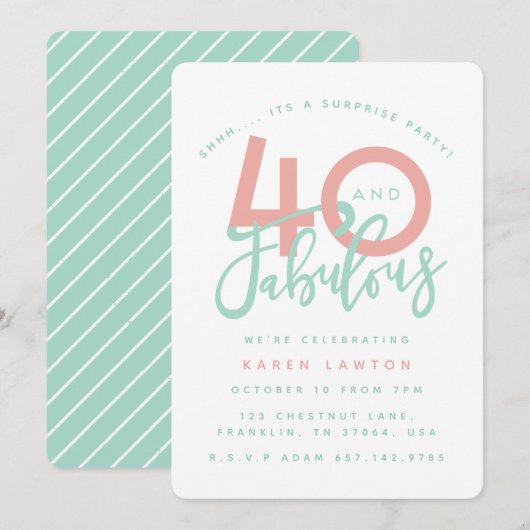40 jaar en geweldige verrassingsfeestuitnodiging kaart (Voorkant / Achterkant)
