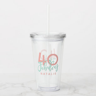 40 jaar en prachtige roze en mint girly verjaardag acryl drinkbeker