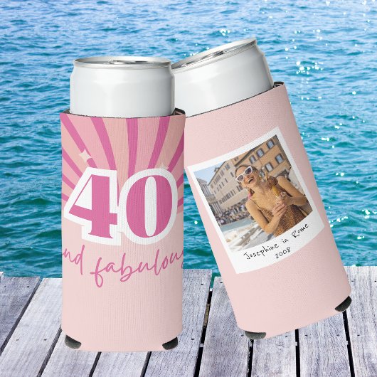 40 jaar en prachtige roze fotoverjaardag seltzer blikjeskoeler