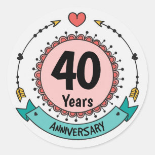 40 Jaar Jubileum met Harten en Pijlen Ronde Sticker
