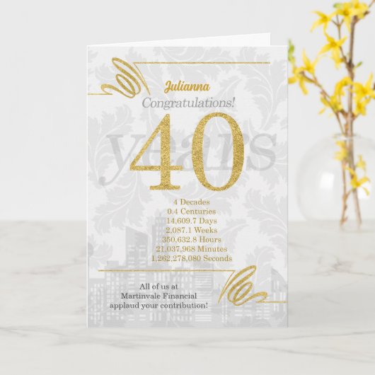 40 jaar Jubileum werknemers Kaart (Gele Bloem)