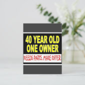 40 jaar oud Een eigenaar heeft onderdelen nodig om Briefkaart (Staand voorkant)