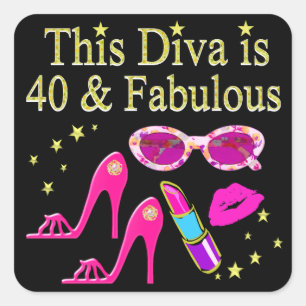 40 JAAR OUD EN EEN FABULOUS DIVA VIERKANTE STICKER