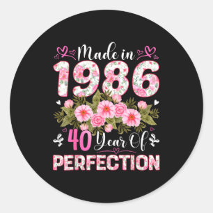 40 Jaar Oud Gemaakt In 1986 Bloemige 40e Verjaarda Ronde Sticker