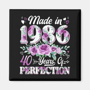 40 Jaar oud gemaakt in 1986 Bloemige 40ste verjaar Magneet