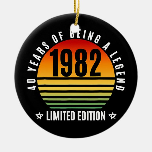 40 jaar oude cadeauretro 1982 Limited Edition 40th Keramisch Ornament (Voorkant)